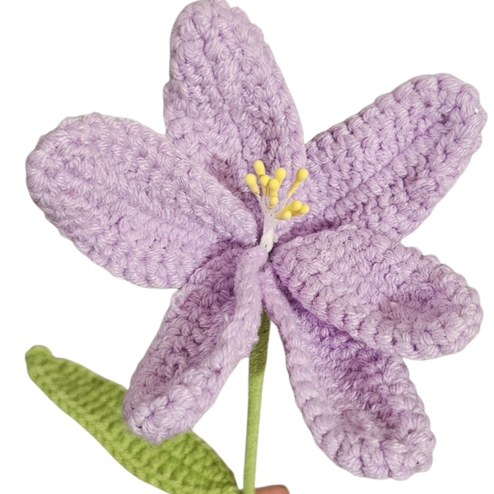 Handmade Crochet Purple Flower Easter Spring Eco Decor Bendable Stem Faux Floral